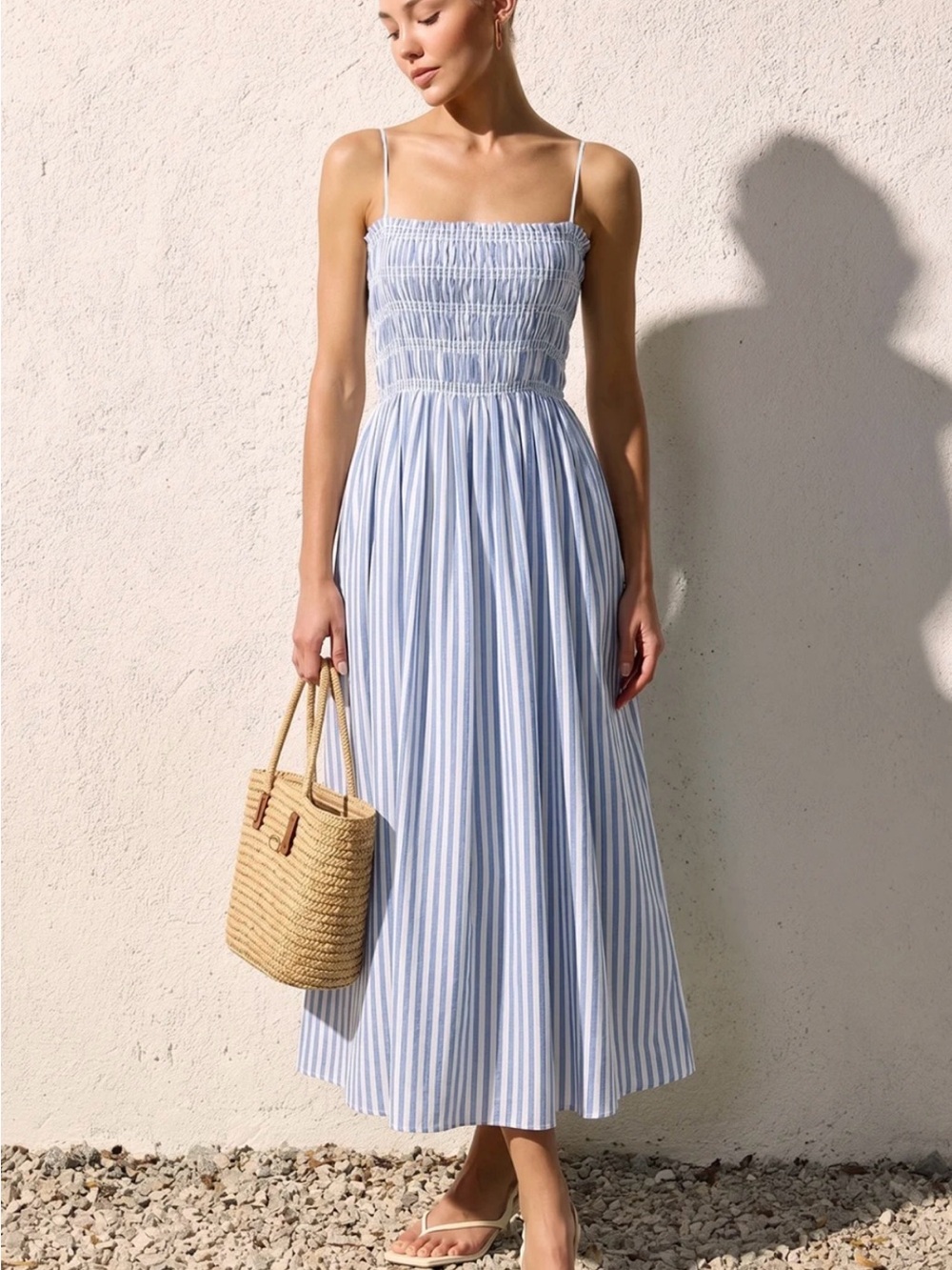 Commense Smocked Striped Cami Maxi Dress size S